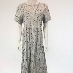 Mi Cream and Blue Patterned Midi Dress